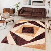 Tapiso Dream Vloerkleed Woonkamer Bruin Creme Abstract Squares Design Modern Geometrische Vormen Tapijt Maat - 300 x 400 cm