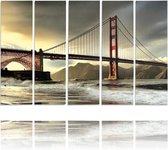 Schilderij , Zicht op Golden Gate Bridge II , Multikleur ,4 maten , 5 luik , wanddecoratie , Premium print , XXL