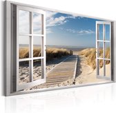 Artgeist Window View of the beach Canvas Schilderij - 120x80cm