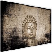 Schilderij Boeddha op houten achtergrond (houtlook), 2 maten, beige, Premium print