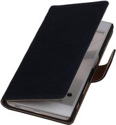 Wicked Narwal | Echt leder bookstyle / book case/ wallet case Hoes voor sony Xperia T3 Donker Blauw
