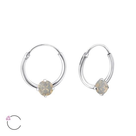 Aramat jewels ® - Kinder oorringen opaal licht grijs 925 zilver swarovski elements kristal 12mm x 1.2mm