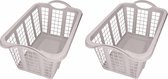 Set van 2x stuks licht grijze wasmanden met handvatten 60 cm - Draagwasmanden - Wasgoedmand - Mand met handvatten