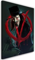 Schilderij , V for Vendetta , 2 maten , rood zwart , wanddecoratie ,  Filmposter