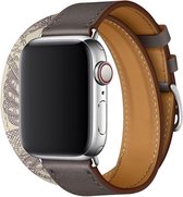 Leren bandje compatibel met Apple Watch 49/45/44/42 mm, Étain/béton/Grijs, Double Tour