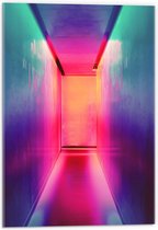 Acrylglas - Gang met Blauwe en Roze Lichtgevende Muren - 40x60cm Foto op Acrylglas (Met Ophangsysteem)