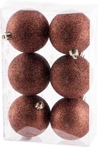Cosy @ Home Kerstballen - Glitter Bruin - Kunststof - Ø8cm ( Set van 6 )