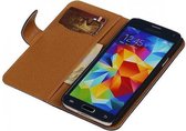 Washed Leer Bookstyle Wallet Case Hoesje - Geschikt voor Samsung Galaxy S5 G900F Donker Blauw