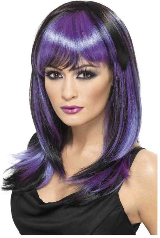 Glamour Witch Wig, Black and Purple