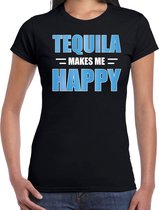 Tequila makes me happy / Tequila maakt me gelukkig drank t-shirt zwart voor dames - tequila drink shirt - themafeest / outfit XS
