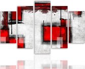 Schilderij , Rode vlakken op wit  ,4 maten , 5 luik , wit rood zwart , wanddecoratie , Premium print , XXL