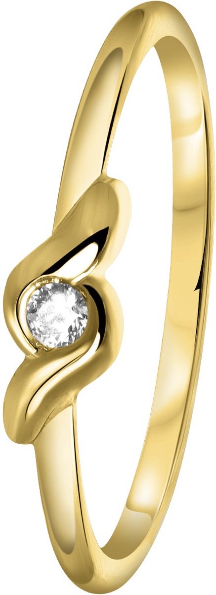 Lucardi Dames Ring met zirkonia - Ring - Cadeau - 14 Karaat Goud - Geelgoud