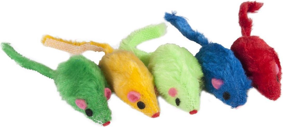 Flamingo - Kattenspeeltjes Pluche muis gekleurd - Willekeurig - 5 x 2.5 x 2.5 cm