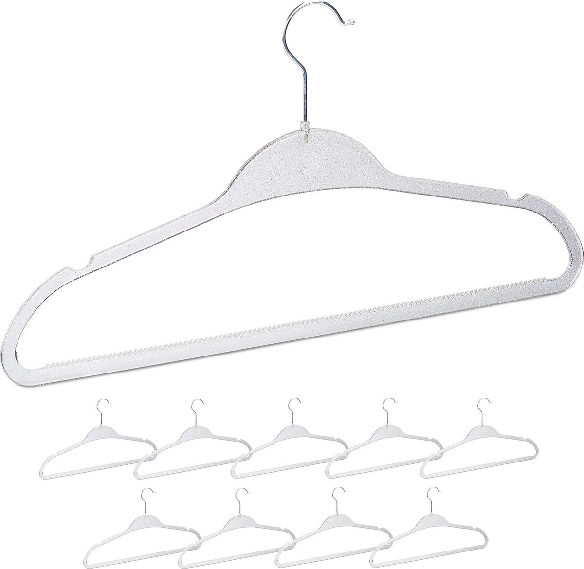 relaxdays kledinghanger 10 stuks - glitters - kledinghangers - kleerhangers - broekhangers zilver