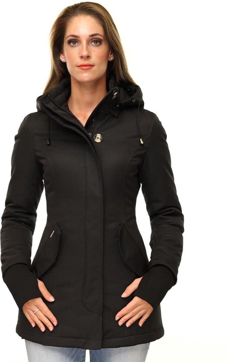 Versano Rani N Parka Dames Winterjas S - Slim Fit - Italiaans Getailleerde Winterjas - Zwart