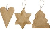 Kerst ornamenten. hart. ster en kerstboom. afm 8-9 cm. 9 stuk/ 1 doos