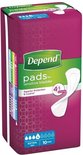 Depend pads voor gevoelige blaas, 10 extra pads. Roze verpakking met cirkelpatroon.