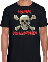Happy Halloween horror schedel verkleed t-shirt zwart voor heren - horror schedel shirt / kleding / kostuum / horror outfit M
