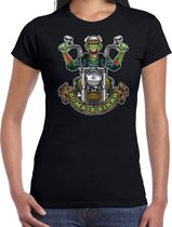 Halloween zombie biker verkleed t-shirt zwart voor dames - zombie biker shirt / kleding / kostuum / horror outfit XS