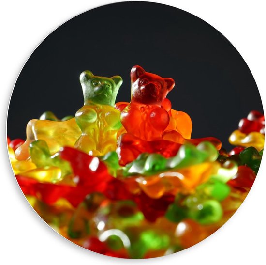 Forex Wandcirkel - Gekleurde Gummyberen - Foto op Wandcirkel (met ophangsysteem)