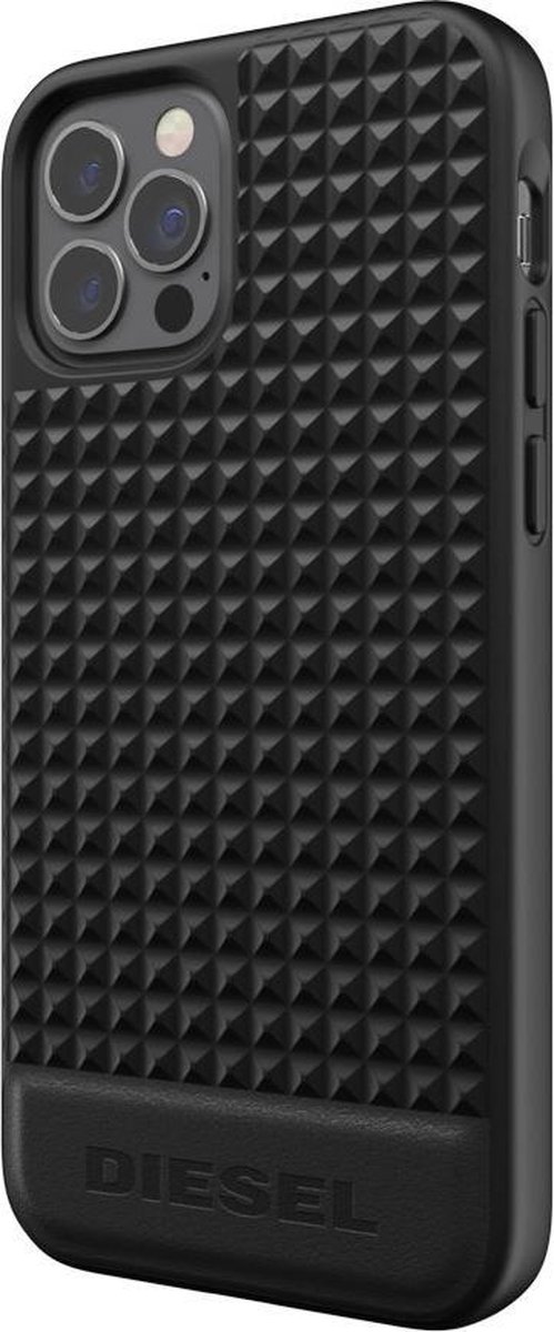 iPhone 12/12 Pro Backcase hoesje - Diesel - Effen Zwart - Leer