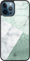 iPhone 12 Pro hoesje glass - Minty marmer collage | Apple iPhone 12 Pro  case | Hardcase backcover zwart