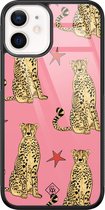 iPhone 12 mini hoesje glass - The pink leopard | Apple iPhone 12 Mini case | Hardcase backcover zwart