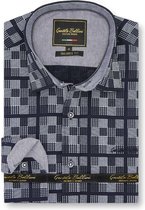 Heren Overhemd - Slim Fit - Chess Board - Blauw - Maat 3XL