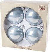 KERSTBALLEN SET 4 STUKS | KERSTVERSIERING | PEARL LICHTBLAUW | D10 CM | GLAS