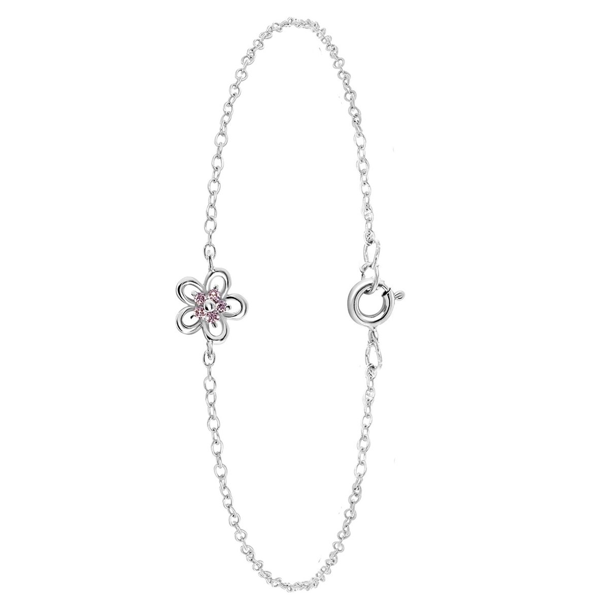 Lucardi Meisjes Armbandje met hanger met plating - Zirkonia - Cadeau - Echt Zilver - Zilverkleurig