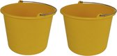 2x Huishoudemmers kunststof 12 liter geel - Schoonmaaklemmer - Schoonmaken/reinigen - Wasemmer