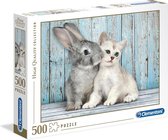Clementoni - Puzzel 500 Stukjes High Quality Collection, Cat & Bunny, Puzzel Voor Volwassenen en Kinderen, 14-99 jaar, 35004