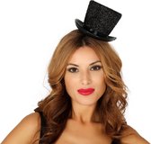 Guirca Carnaval verkleed mini hoedje voor diverse thema's - zwart - glitters - dames