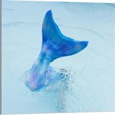 Dibond - Blauwe Zeemeermin staart in het Water - 80x80cm Foto op Aluminium (Met Ophangsysteem)