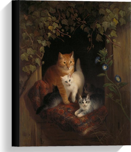 Canvas  - Schilderij Katten in Huisje - 30x40cm Foto op Canvas Schilderij (Wanddecoratie op Canvas)