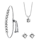 Lucardi Dames Zilveren set kristal white - Cadeau - Moederdag Set - 925 Zilver - Zilverkleurig