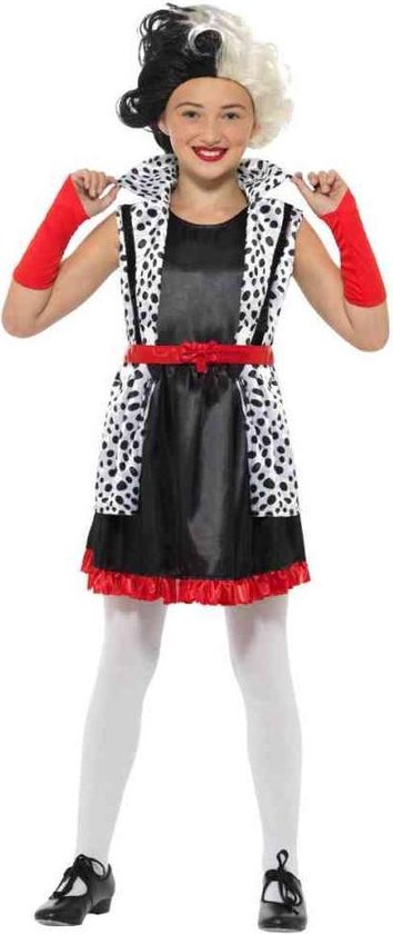 Smiffy's - 101 Dalmatiers Kostuum - Kleine Slechte Cruella De Vil - Meisje - Zwart / Wit - Large - Carnavalskleding - Verkleedkleding