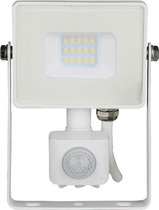 LED Bouwlamp 10 Watt met Sensor - LED Schijnwerper - Viron Dana - Natuurlijk Wit 4000K - Mat Wit - Aluminium - SAMSUNG LEDs