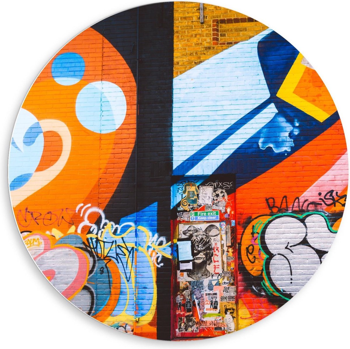 KuijsFotoprint Forex Wandcirkel - Graffiti versierde Muur - 80x80cm Foto op Wandcirkel (met ophangsysteem) Blauw