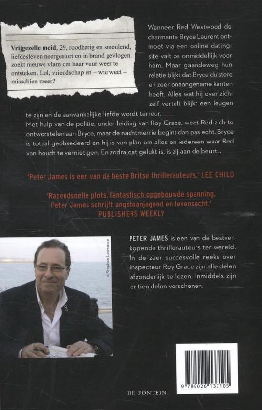 Boekomslag met een man, Peter James, in de linkerbovenhoek. De tekst is in het Nederlands.