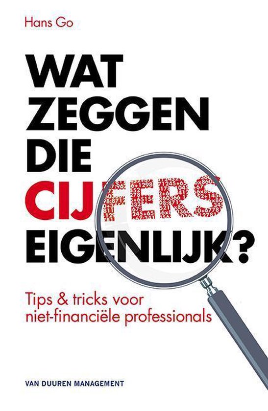 Boekcover 'Wat zeggen die cijfers eigenlijk?' met vergrootglas.