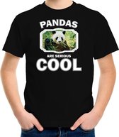 Dieren pandaberen t-shirt zwart kinderen - pandas are serious cool shirt  jongens/ meisjes - cadeau shirt panda/ pandaberen liefhebber S (122-128)