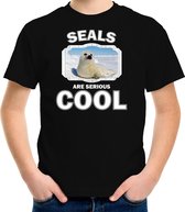 Dieren witte zeehond t-shirt zwart kinderen - seals are serious cool shirt - cadeau shirt zeehond/ zeehonden liefhebber XS (110-116)