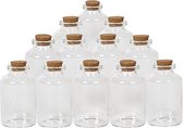 12x Kleine transparante glazen flesjes met kurken dop 30 ml - Woondecoratie - set mini glazen flesjes met kurk