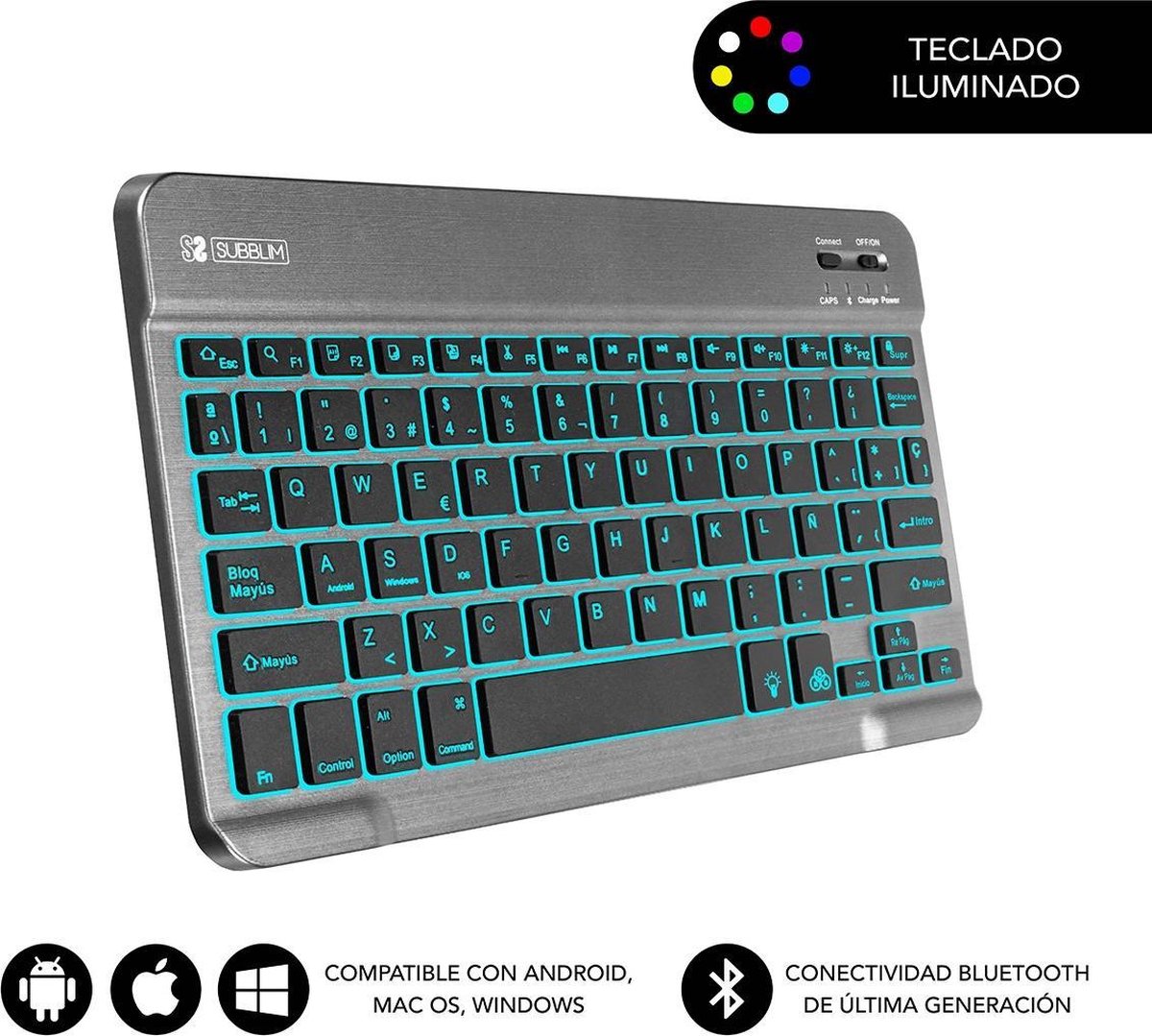 Bluetooth Keyboard with Support for Tablet Subblim SUB-KBT-SMBL31 Spanish Qwerty Multicolour Spanish