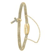 Lucardi Dames Armband mesh goldplated letter T met kristal - Staal - Armband - Cadeau - 19 cm - Goudkleurig