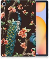 Siliconen Hoesje met foto Samsung Galaxy Tab S6 Lite | Tab S6 Lite 2022 Tablet Cover Pauw met Bloemen met doorzichte zijkanten