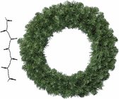 Groene kerstkrans/dennenkrans/deurkrans 50 cm inclusief helder witte verlichting