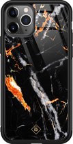 iPhone 11 Pro Max hoesje glass - Marmer zwart oranje | Apple iPhone 11 Pro Max  case | Hardcase backcover zwart