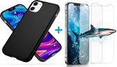 iPhone 12 / 12 Pro Hoesje - TPU siliconen Case zwart + 2x tempered glass screeprotector
